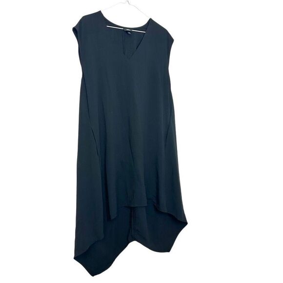 Mossimo V-neck Cap Sleeve Asymmetric Hi-low Hem Shift Mini Dress Black Large - Picture 3 of 4